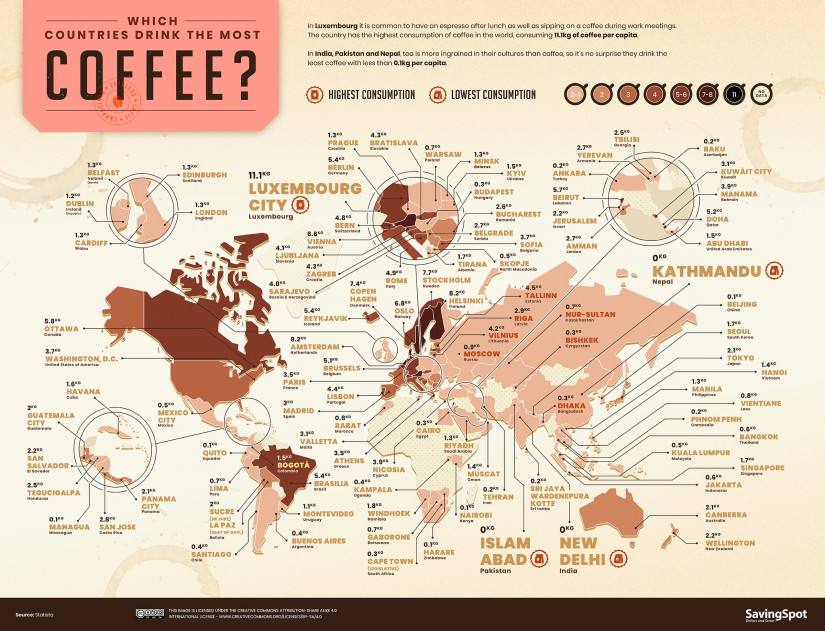 Kávéfogyasztás a világ országaiban / A képet nagyobb méretben IDE kattintva érheted el