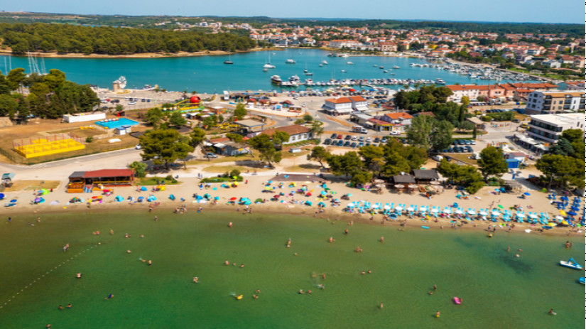 Aerial view of the beach in Medulin town in Istra, Croatia
