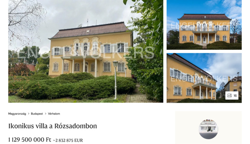 Göncz Árpád egykori villájának hirdetése. Forrás: Engel&Völkers