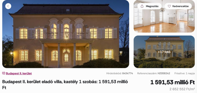 Egy másik ingatlanos is hirdeti Göncz Árpád villáját. Forrás: Zenga.hu