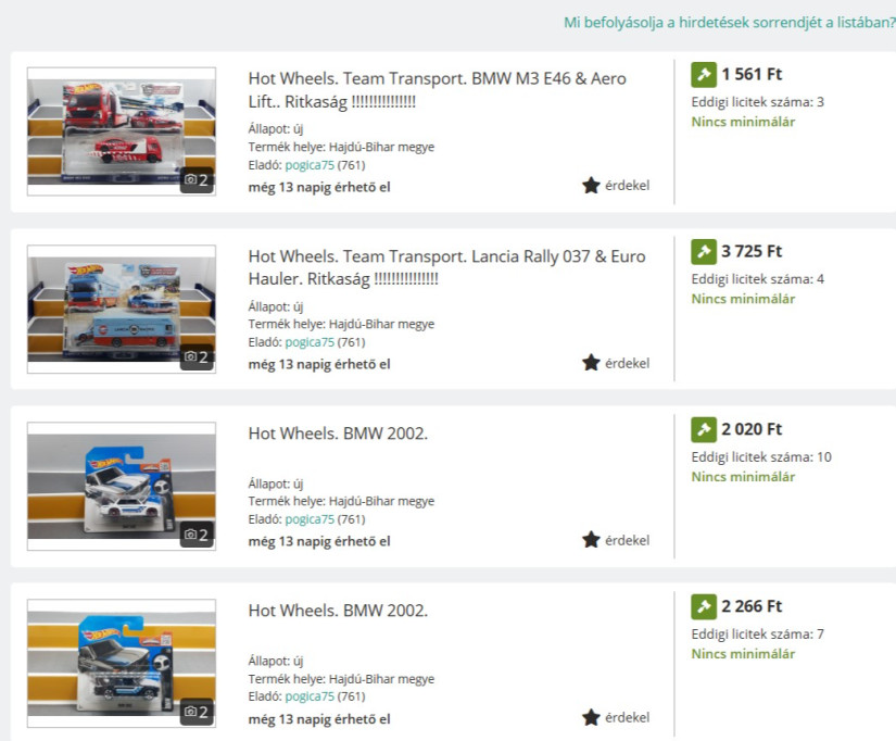 Hot Wheels kisautók a Vaterán