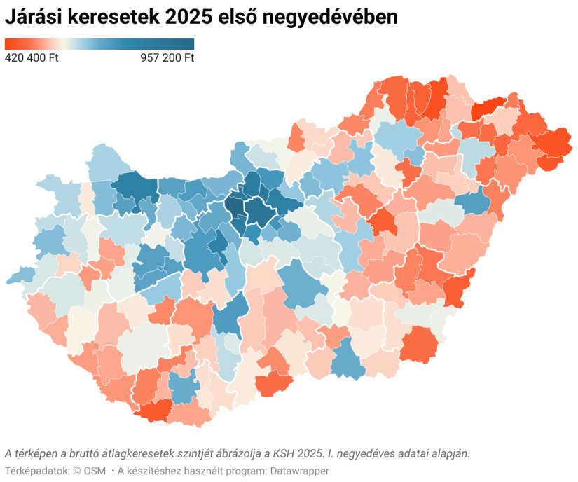 Járási keresetek 2025 első negyedévében. Fotó: Bankmonitor