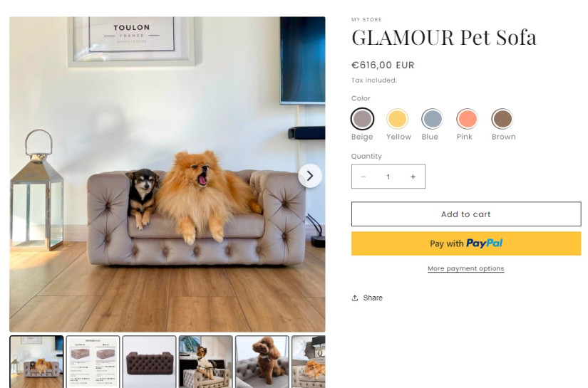 Két kutya pihen egy majd 250 ezer forintos kutyakanapén Forrás: pet-empire.eu