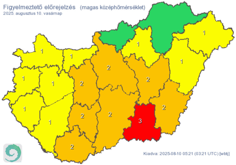 Figyelmeztető előrejelzések vasárnapra. Forrás: met.hu