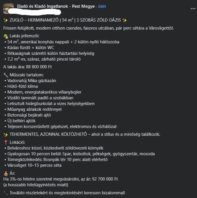 Az ominózus hirdetés. Forrás: Facebook