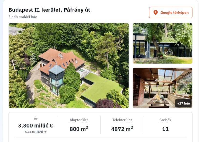 Ismét eladó Rubik Ernő budai luxusvillája. Forrás: ingatlan.com