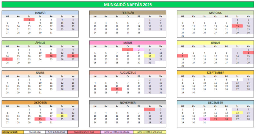 Munkaidő naptár 2025