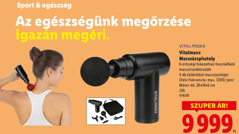Vitalmaxx Masszázspisztoly, 9999 Ft. Forrás: Lidl akciós újság.