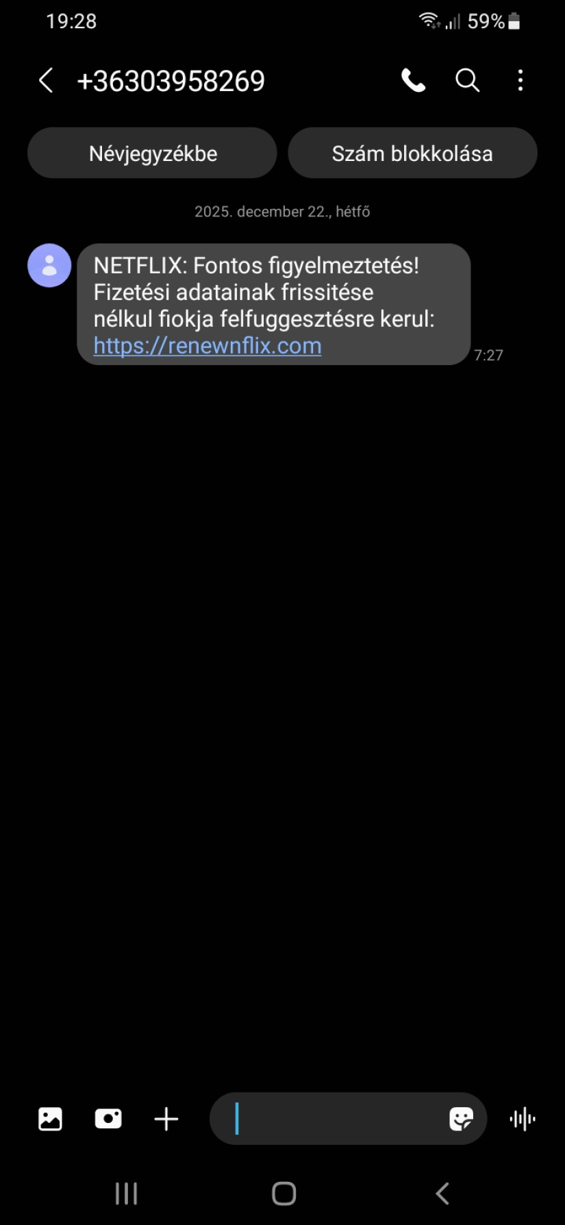 Netflixes csalás SMS-ben.