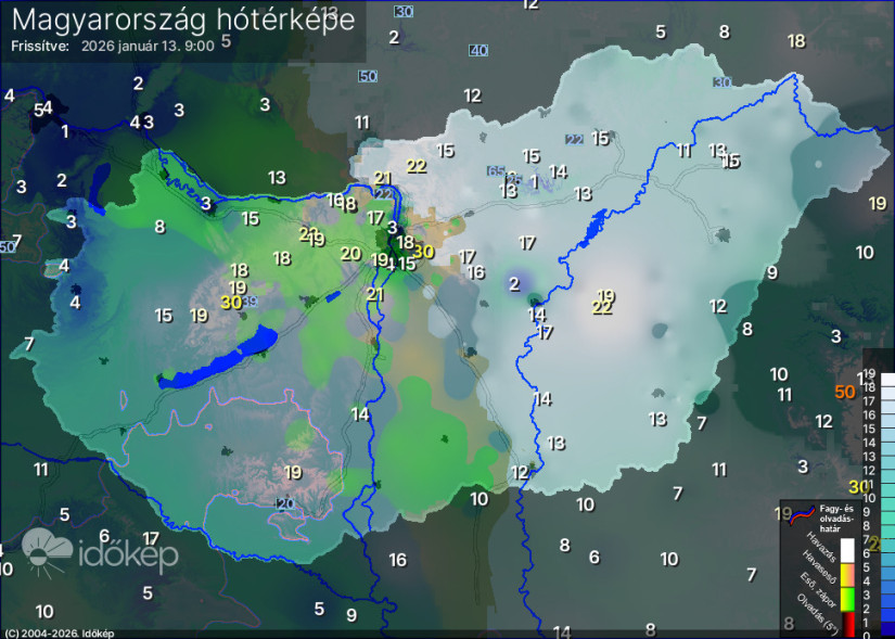Magyarország hótérképe. Forrás: időkép