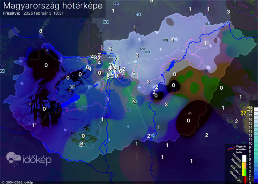 Magyarország hótérképe. Forrás: időkép