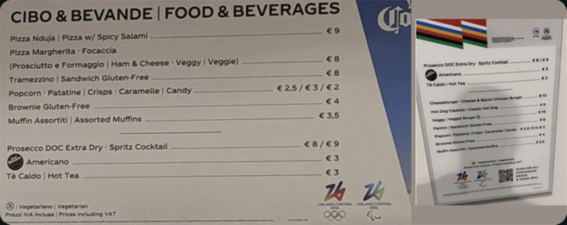 Árak az olimpia helyszínén, Milánó-Cortinában.
kép: Pénzcentrum - olvasói