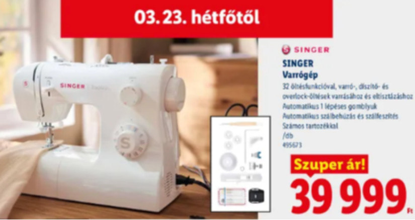 Singer varrógép a Lidl akciói között. Forrás: Lidl