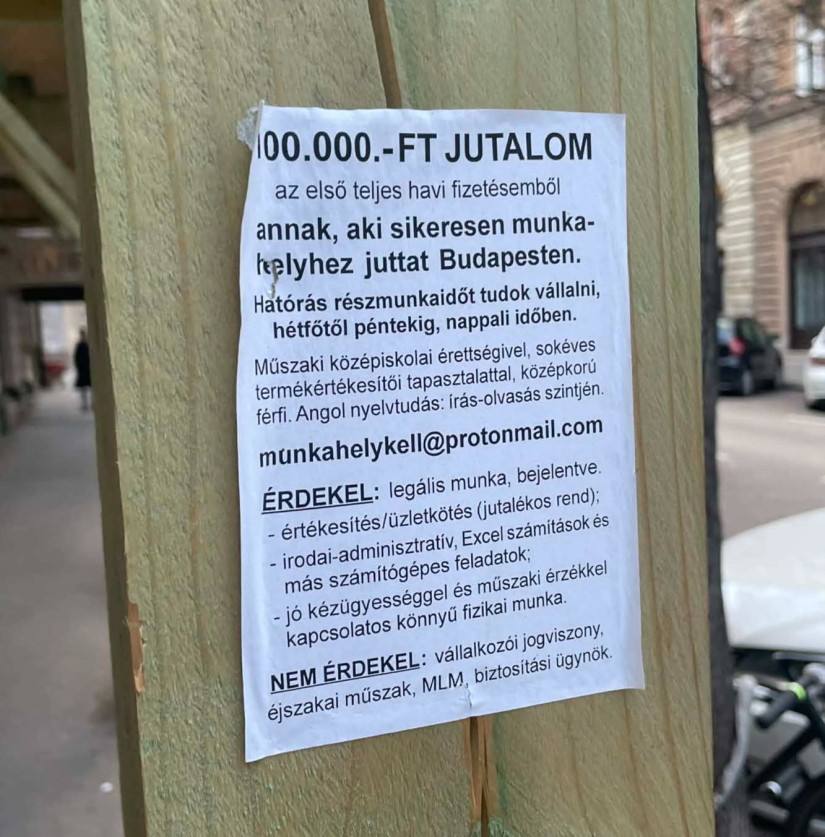 Álláskereső hirdetés Budapesten.