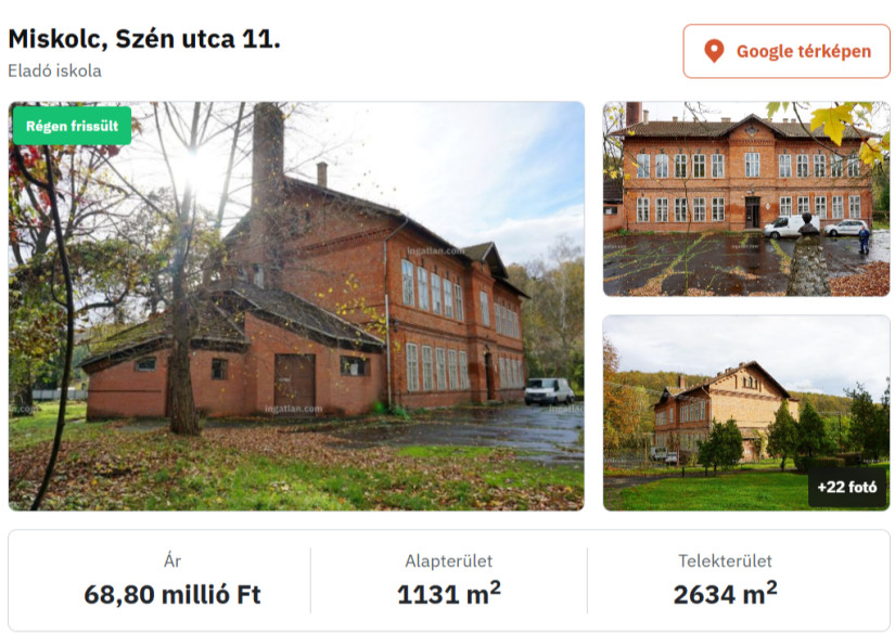Egykori oktatási intézmény Miskolcon
Fotó: Ingatlan.com