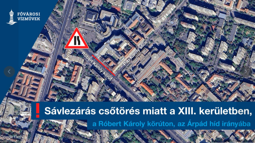 Csőtörés a 13. kerületben. Forrás: Fővárosi Vízművek
