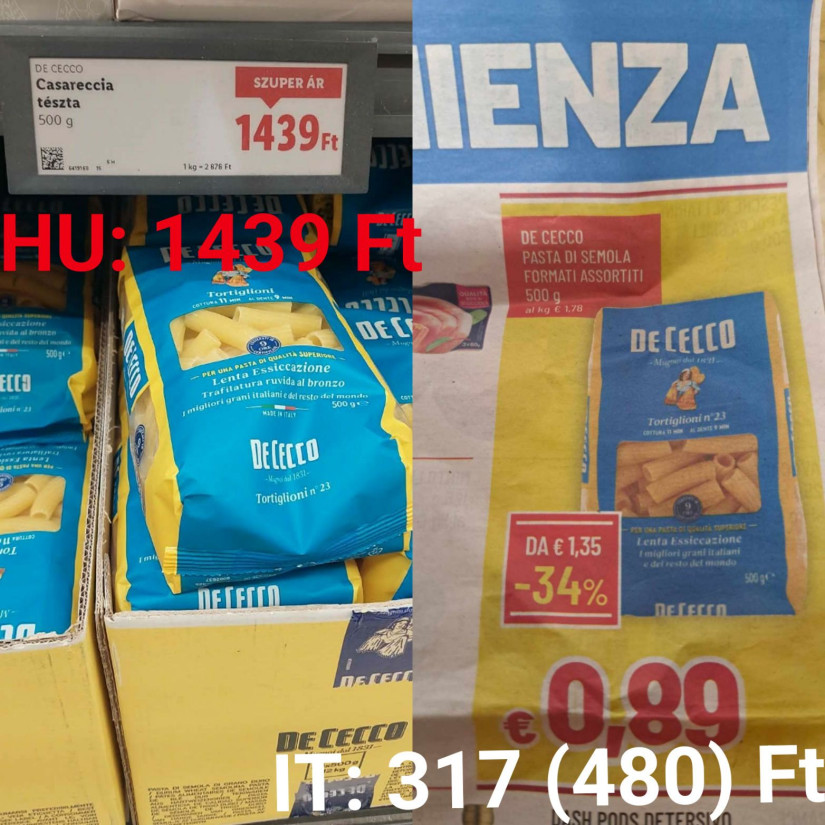 Száraztészta a magyar vs. olasz Lidl-ben. Az eltérés elég komoly.