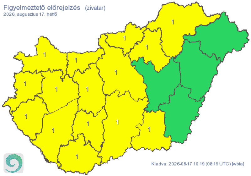 A friss figyelmeztetés. Forrás: met.hu