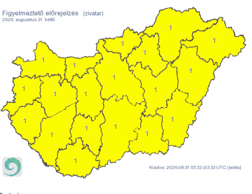 Az ország egészére kiadták a figyelmeztetést (Forrás: HungaroMet)