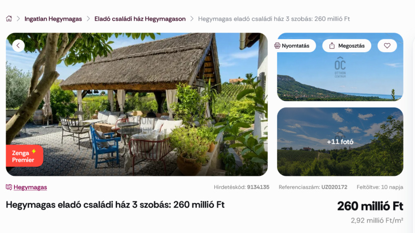 A páratlan ingatlan hirdetése a Zenga.hu-n