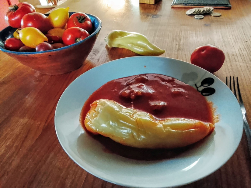 Így készül nálunk, a Dunántúlon. Semmi extra, házi Tv paprika, jó sok friss paradicsomból főzött mártásal. Fotó: Pais-H Szivia