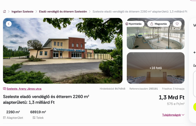 Eladó a szelestei fürdő