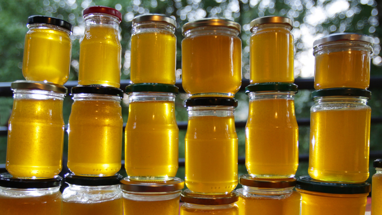 LOZERE, FRANCE - Jars with honey, home production in the south of France.