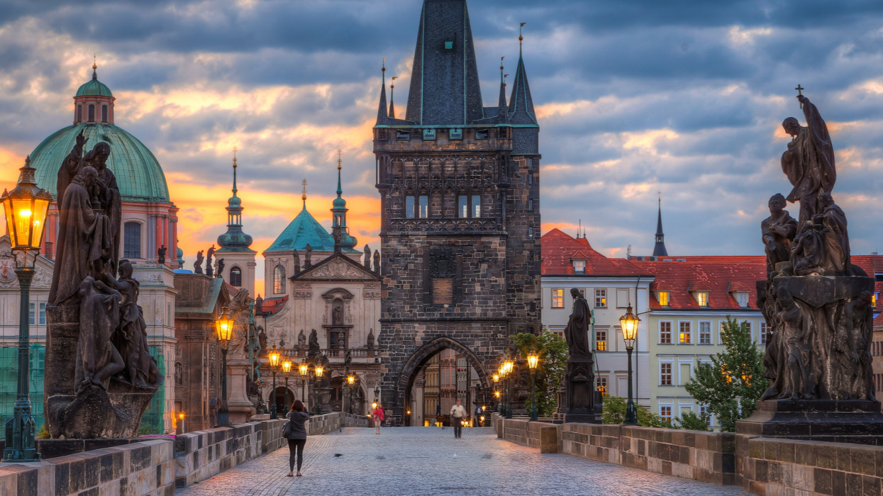 Charles bridge in Prague early in the morning.