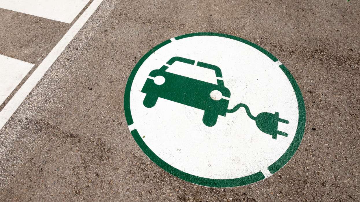 symbol indicating a place to charge an electric car with energy in Catalonia Spain