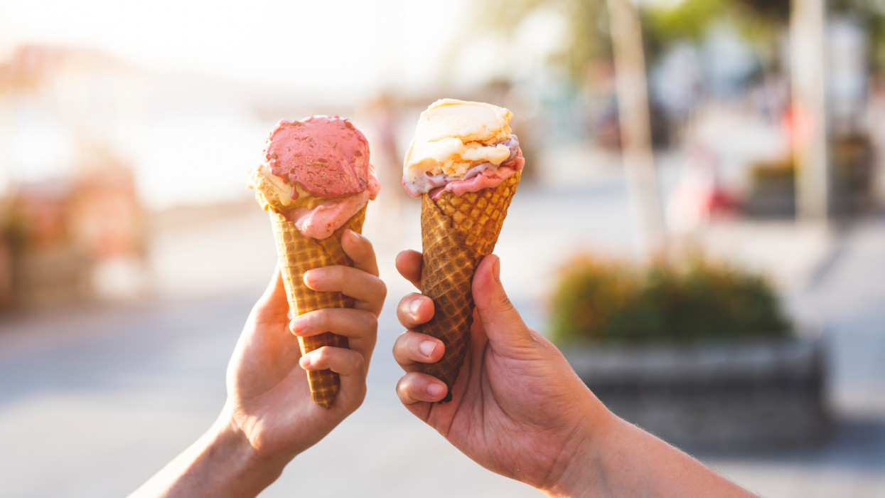 detail of ice cream in couple hands