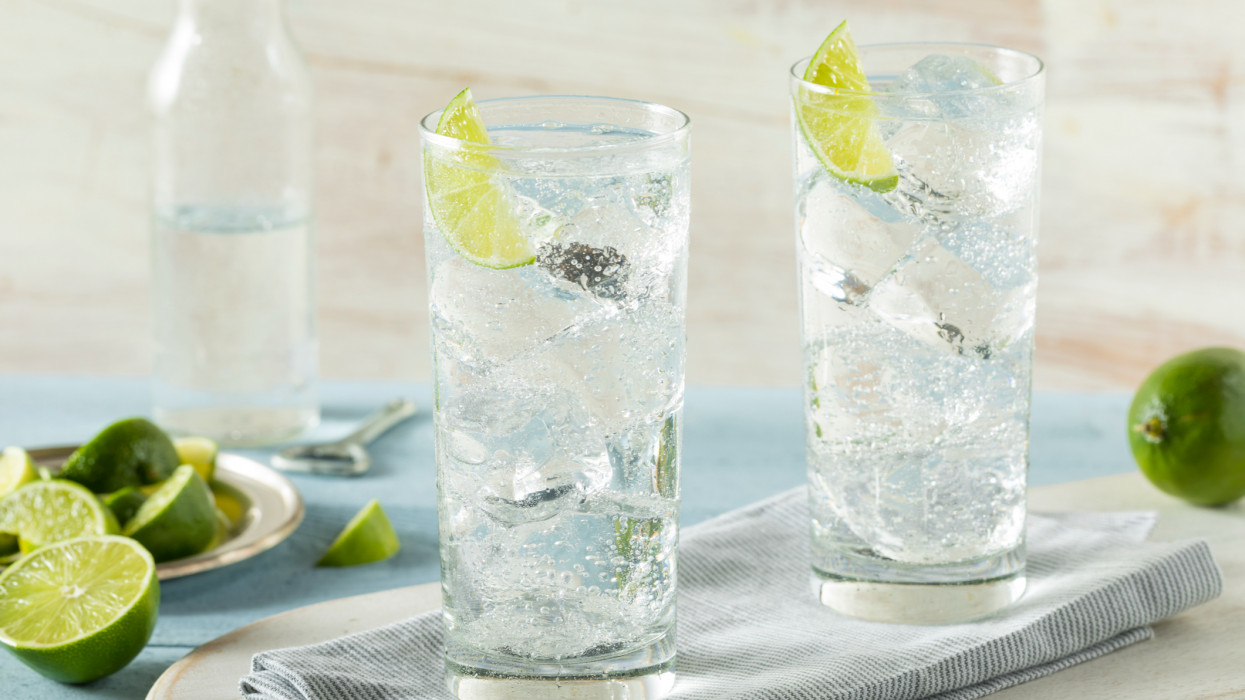 Refreshing Hard Sparkling Water with a Lime Garnish