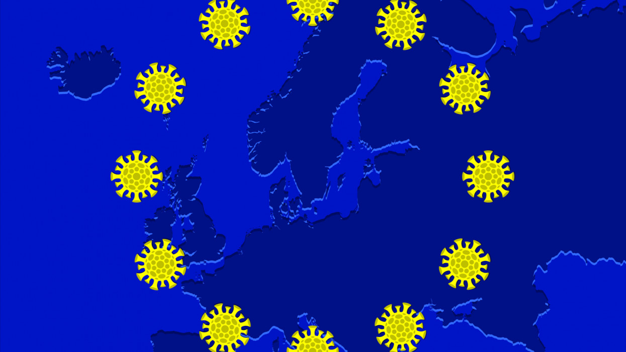 Emblem of the European Union with coronavirus. cimlapi