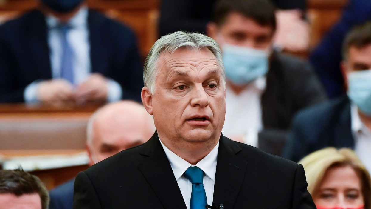 Budapest, 2021. május 31.Orbán Viktor miniszterelnök azonnali kérdésre válaszol az Országgyûlés plenáris ülésén 2021. május 31-én.MTI/Koszticsák Szilárd