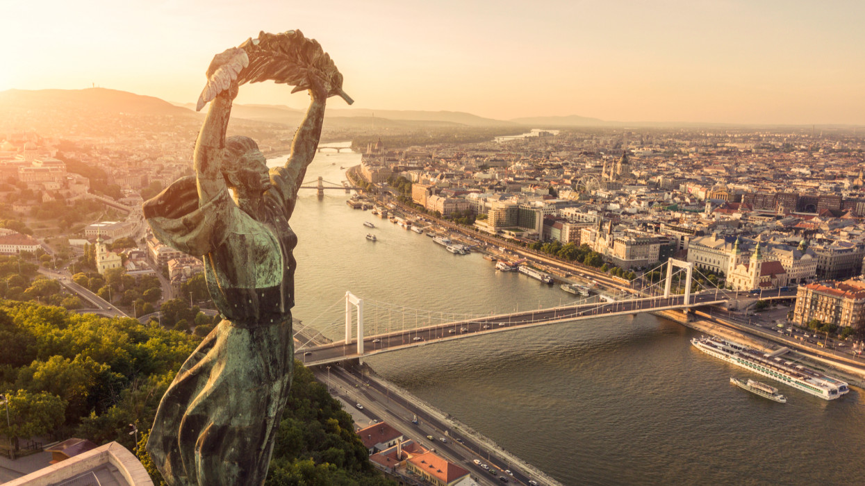 Budapest cityscape and Liberty Statue.