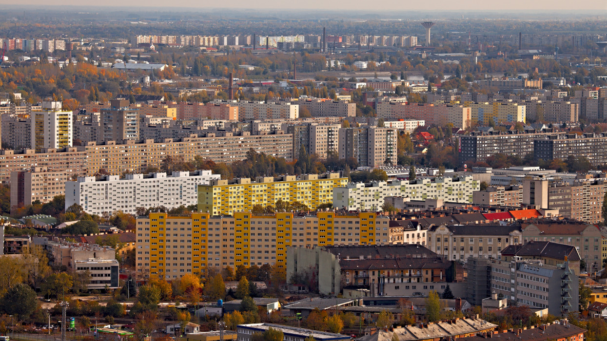 View over a suburban area with big blocks of flats