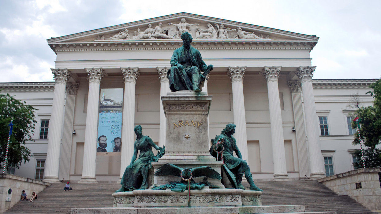 Janos Arany sculpture and National Museum, Budapest, Hungary