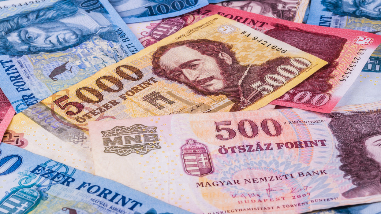 Banknotes of the Hungarian currency -Forint, close-up.