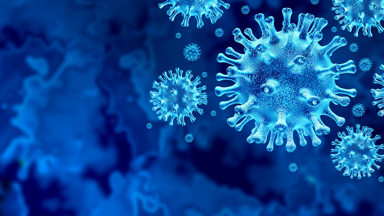 Coronavirus virus outbreak and coronaviruses influenza background as dangerous flu strain cases as a pandemic medical health risk concept with disease cells as a 3D render cimlapi
