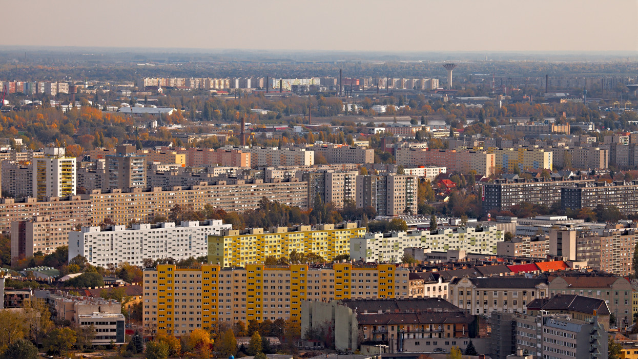 View over a suburban area with big blocks of flats