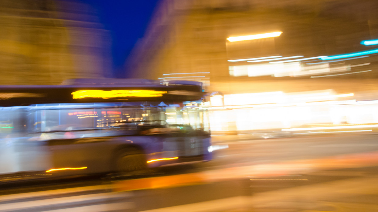 Abstract Budapest Bus at Night.