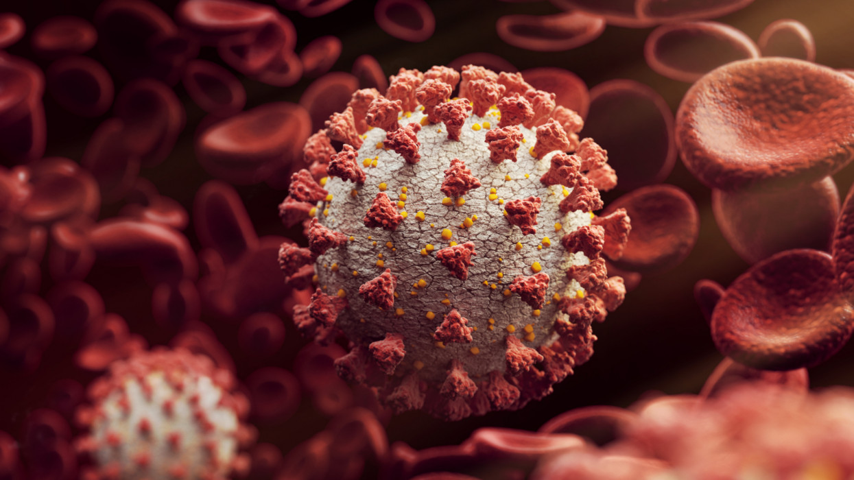 Coronavirus around blood cells cimlapi