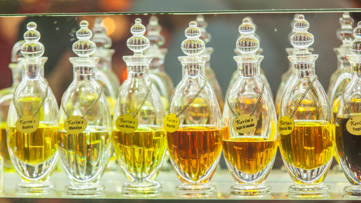 Perfume Bottles with different scents are sold in amphora bottles in the Grand Bazaar.