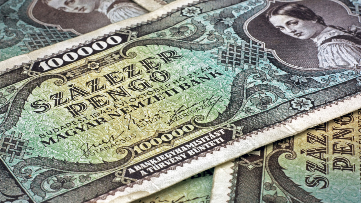 Old Hungarian lakh pengo money close up diagonal orientation