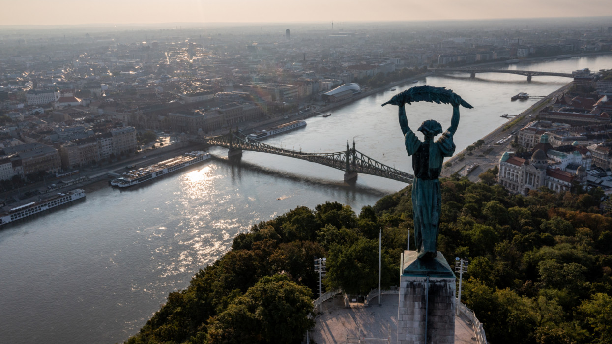 Aerial view from Citadella statue in Budapest