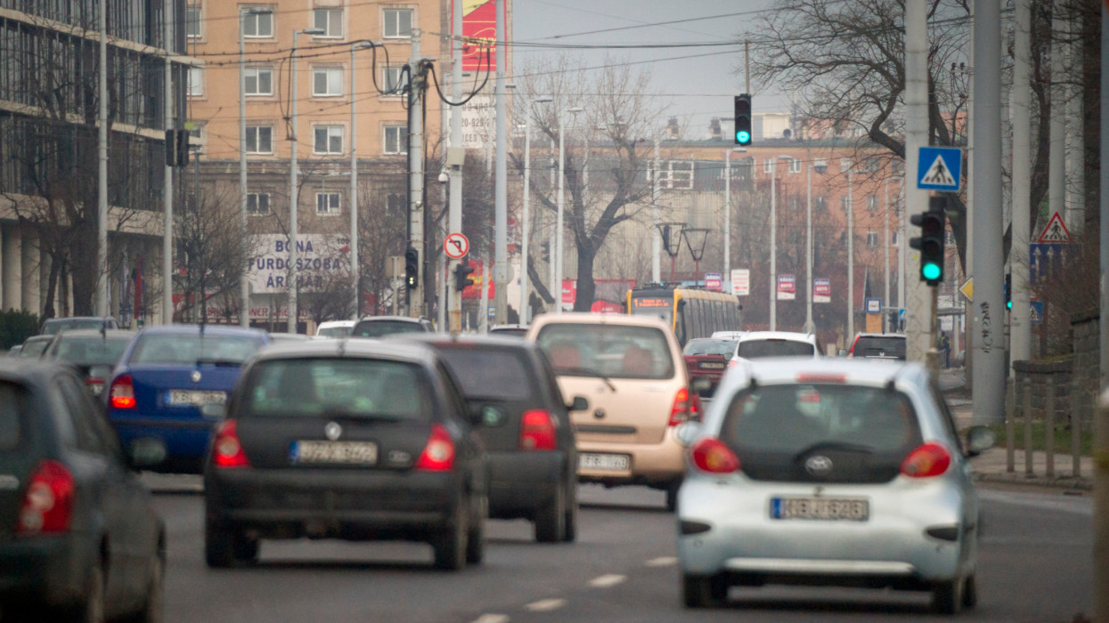 Europe, Hungary, Budapest Area, 2018: View Of Traffic Jam On Main Road