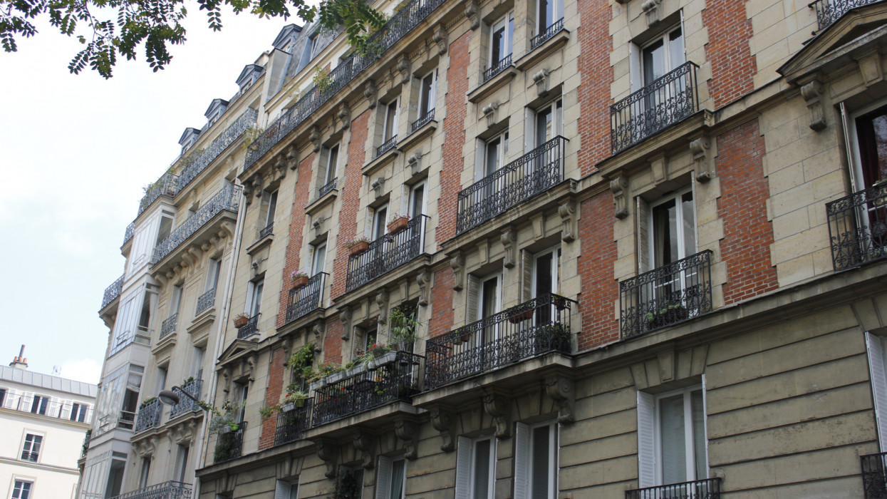 A street view of apartments in Paris.