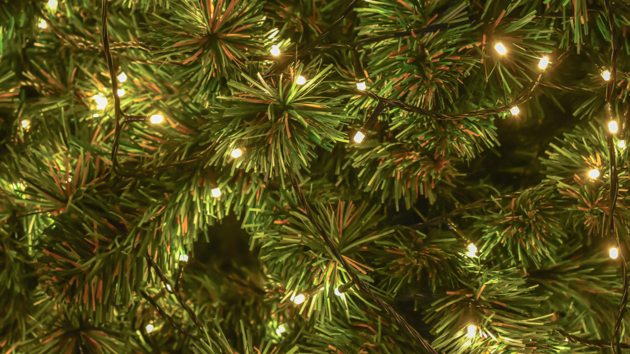 Full Frame of Shot of Illuminated Pine Tree Decorations on Christmas Tree, Nuremberg City, Bavaria, Franconia, Germany, Europe