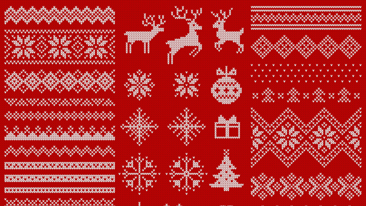 Knitted elements and borders for Christmas, New Year or winter design. Sweater ornaments for scandinavian pattern. Vector illustration.