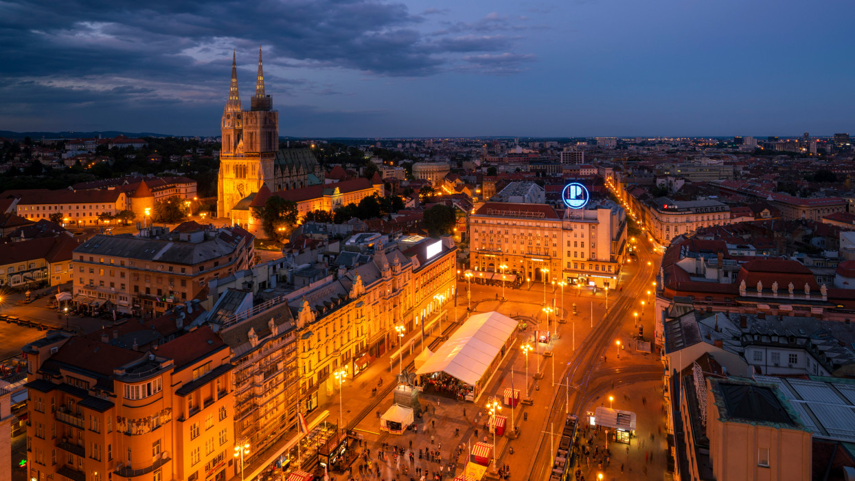 Aerial view of Zagreb city at night