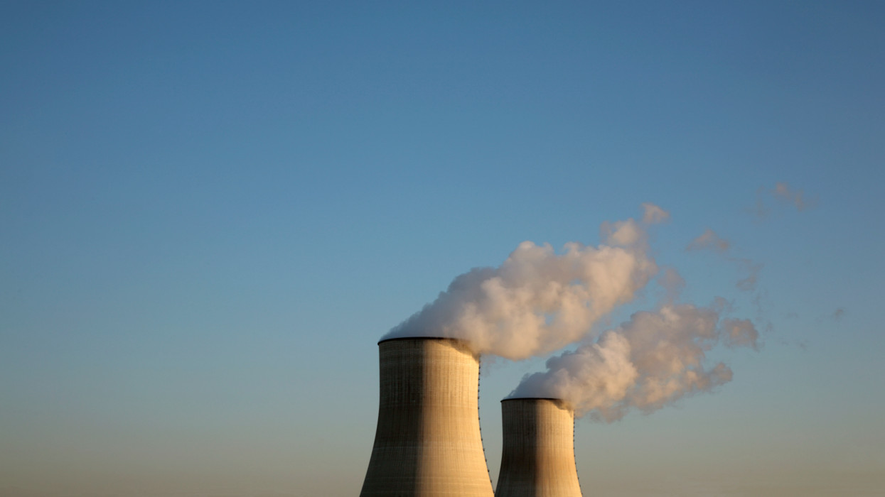 Nuclear reactors against blue sky
